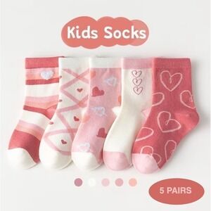 Calcetines De Corazones Policromáticos Para Niñas (6 A 8 Años) Pastel 5 Pares